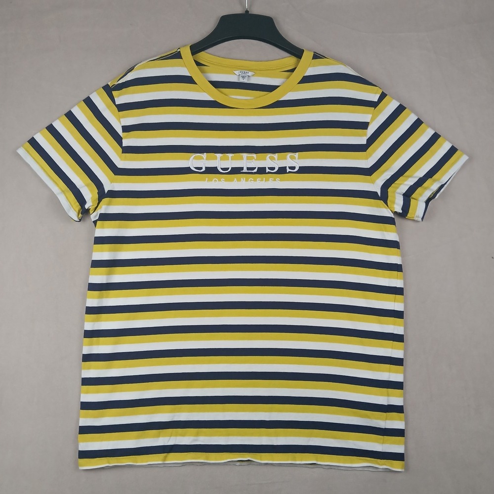 Guess Large Mens T Shirt 22x28 Retro Striped Embroidered
